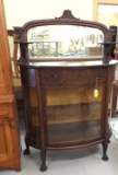Wood china cabinet curved front and mirror