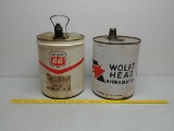 5Gal oil cans,Phillips and Wolf's head