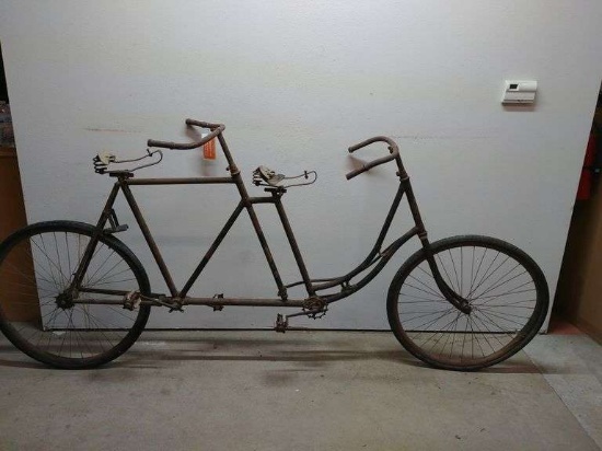 1890s Columbia rear steer model 43 wood wheel tandem bicycle