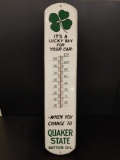 Tin Quaker State thermometer
