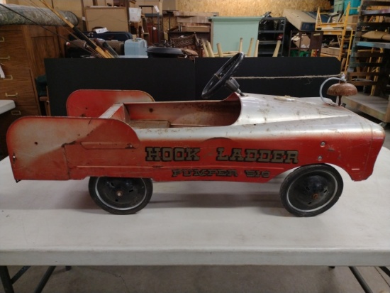 Hook and Ladder Fire Truck Metal Pedal Car