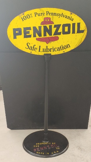 DST Oval Pennzoil Sign With Pennzoil Stand