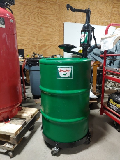 1930 55gal Sinclair Cast Aluminum Oil Drum With Bennett Pump