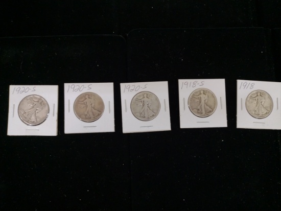 5 walking Liberty silver 1/2dollars