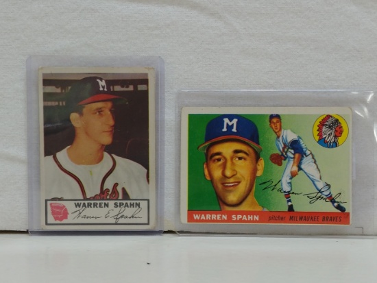 Warren Spahn Milwaukee Braves Baseball Cards X 2