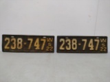 1922 Wisconsin License Plate Pair