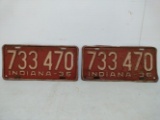 1936 Indiana License Plate Pair