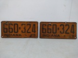 1929 Indiana License Plate Pair