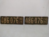 1926 Indiana License Plate Pair