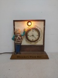 Cast Aluminum Blatz Barrel Boy Lighted Clock