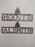 2 X Al Smith & Hoover Political Wall Hangers / Door Plaques