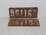 1920 Wisconsin License Plate Pair