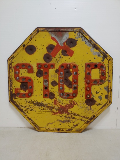 SS Steel '20s-30s Yellow Stop Sign w/ Marble Reflectors