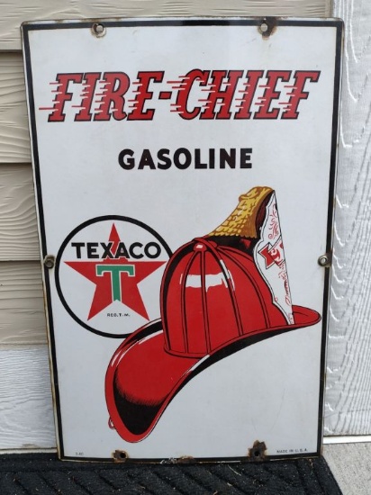 1940 Fire Chief Texaco Porcelain Pump Plate Sign