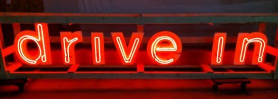 Single-Sided Tin Constructed Neon Drive-In Sign