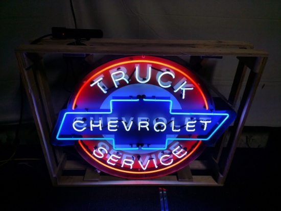 Neon Chevy Truck Service Advertising Sign.