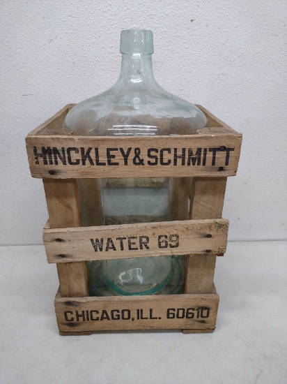 Hinckley and Schmitt 5 Gallon Glass Water jug and Crate