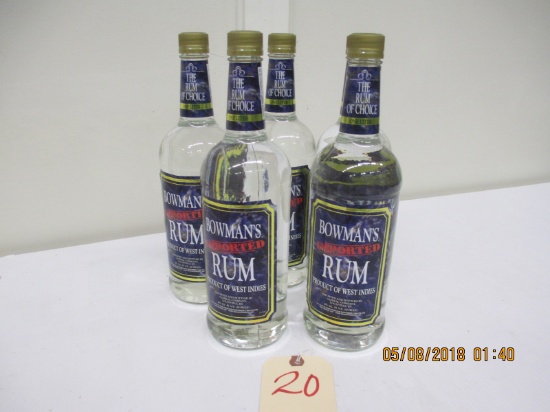 LOT-IMPORTED RUM-(5) BOTTLES BOWMANS IMPORTED WEST INDIES 80 PROOF 1.0L