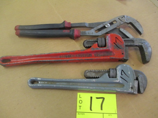 LOT-(2) PIPE WRENCHES & (1)  CHANNEL LOCKS