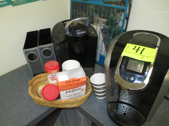 LOT-(2) KEURIG COFFEE MACHINES WITH SUPPLIES