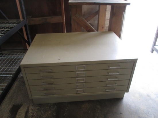 5 DRW PLAT FILE AND WOODEN WORKBENCH