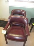 PAIR-LEATHERETTE SIDE CHARS-BURGANDY WITH BRASS  BUTTON TACKS