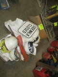 LOT-(6) HARD HATS/ASST. SAFETY FLAGS/TAPE/TYVEK SUITS/MISC