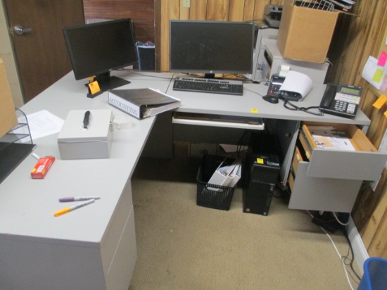GRAY LAMINATE DESK W/RETURN AND SWIVEL OFFICE CHAIR-2ND FLOOR