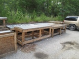 LOT-ASST WODOEN WORK BENCHES-SOME WITH METAL TOPS-5 TOTAL-BUYER TAKES ALL OR PAYS CLEAN UP CHARGE