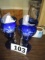 PR. BLUE TINT VASES WITH CRYSTAL  PENDANTS