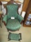 VICTORIAN WINGBACK CHAIR WITH FOOTSTOOL. WALNUT FRAMEWORK
