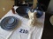LOT-INCLUDES A 4 PC. SERVING SET/VASE/FAUX MARBLE STATUE/GILDED CUPS