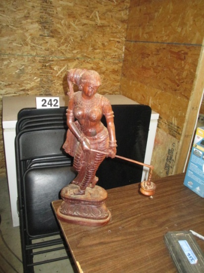 CARVING/INDIA-MAHOGANY-WOMAN WITH LANTERN