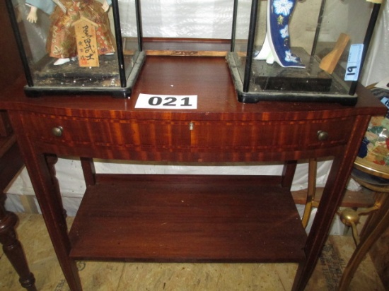 SIDE BOARD/TABLE -HEPPPLEWHITE-MAHOGANY WITH INLAY FEATURED  LEGS BOWFRONT DOOR