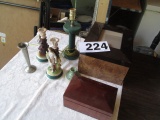 LOT-ASST. CANDLE STICKS/HUMIDOR/LAMP/JEWELRY BOX