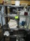 METRO STYLE SHELVING WITH CONTENTS 41 X 14 X 70W / APPROX 20  TABLE CLOTHS/PLACE MATS/SALT & PEPPER