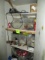 CLOSET LOT-APPROX 15 BINS OF ASST HARDWARE AND TOOLS/MOTOR FLUIDS/WRENCHES/SCREW DRIVERS SAW/DRILL