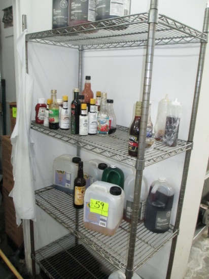 SHELVING UNIT 36 X 18 X 70T WITH ASST VINEGAR PRODUCTS LOCATED ON RACKS