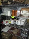 METRO STYLE SHELVING W/CONTENTS-48 X 18 X 72 W/CUTTING BOARDS/COFFEE FILTERS/SYRUP DISPENSERS/