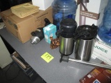 SHELF/DESK LOT-COFFEE THERMOS CONTAINERS/BAMBOO PLATES/PACKING BUBBLE WRAP/BOXES