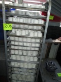 RACK AND 17 TRAYS WITH MISC CONTENTS
