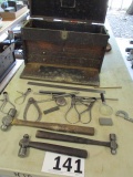 WOODEN TOOL BOX WITH CONTENTS