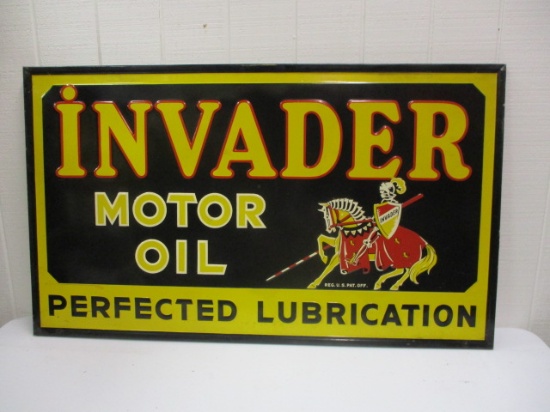 INVADER OIL-58 X 34 TIN EMBOSSED AND FRAMED WITH WOODEN FRAME