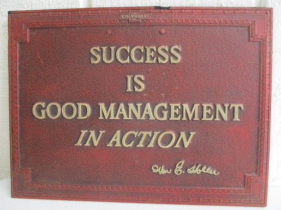CHEVROLET MOTIVATIONAL PLAQUE- QUOTE FROM WILLIAM HOLLER - CHEVROLET SALES MGR 1929-45 X 12
