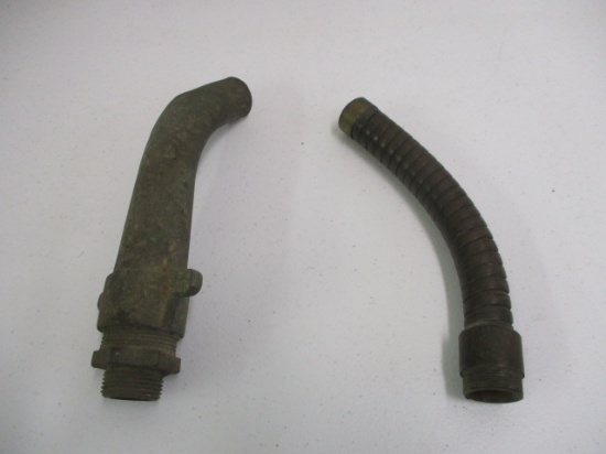 PAIR OF ANTIQUE GAS NOZZLES-ONE SOLID BRASS AND ANOTHER   FLEX COPPER