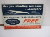 SERVICE STATION TIN SIGN-HEADLIGHT ALIGNMENT- 24 X 16 IN. DISPLAYS WELL-SINGLE SIDED
