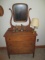 OAK CHEST OF DRAWERS WITH MIRROR 36 IN WIDE/18 IN DEEP/66 IN TALL.  SLIGHT WATER STAIN ON SHELF