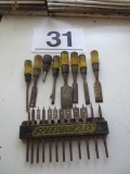 LOT-ASSORTED WOOD CHISELS AND WOOD DRILL BITS