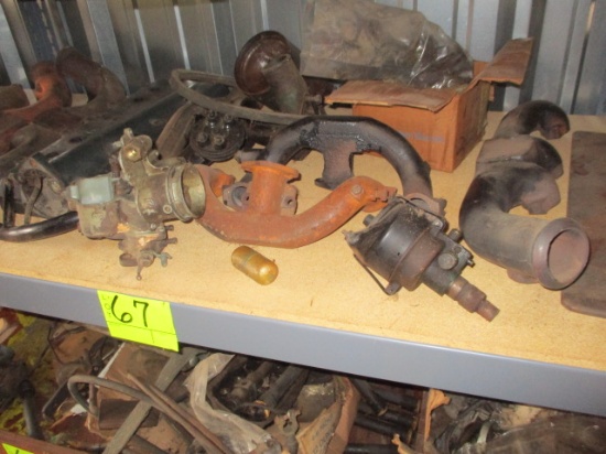 LOT-FORD MODEL B HEAD/INTAKE/EXHAUST MANIFOLDS/DISTRIBUTOR/CARB/VALVE COVER PLATE-WEIGHT
