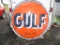 GULF DOUBLE SIDED SIGN-5 FT 6 IN DATED 1955 INCLUDES 66 IN BAND/HANGER